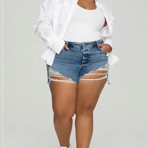 Good American 100% Cotton Bombshell Cutoff Distressed Jeans Shorts NWT Size 24